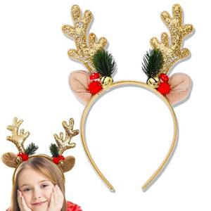 lot 14274 image: Vsdski Reindeer Antlers Headband Christmas Hairbands With Gold Glitter Elk Antlers Bell Design for Women Girls