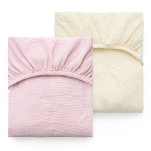 lot 14284 image: Momcozy Muslin Standard Fitted Crib Sheets, 52x28, 2 Pack Soft Breathable Natural Cotton Baby Mattress Sheet, 360° Mattress Wrapping No Slip Boys Girls Neutral Toddler Bed Sheet, Beige Blush