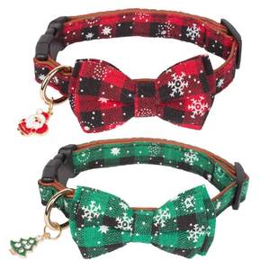 lot 14305 image: ADOGGYGO Christmas Dog Collar with Bow Tie Adjustable Dog Bowtie Collar Red Green Plaid Pet Christmas Collars for Small Dogs (Small)