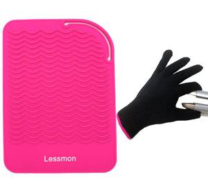 lot 14307 image: Flat Iron Travel Mat, Curling Iron Counter Protector with Heat Resistant Glove for Curling Irons, Hair Straightener, Flat Irons and Hair Styling Tools, 9�� x 6.5��, Pink by Lessmon