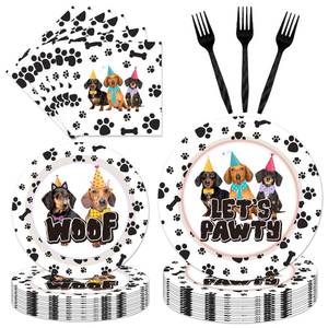 lot 14309 image: 96PCS Dog Plates and Napkins Party Supplies Dachshund Birthday Party Decorations Weiner Dog Decor Lets Pawty Dog Themed Disposable Tableware Set Serve 24 Guests
