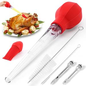 lot 14322 image: SCHVUBENR Large Turkey Baster for Cooking - 2-in-1 Baster Tool with Basting Brush Head - Baster Syringe for Hot Liquids - Includes 2 Meat Injector Needles - Thanksgiving, Christmas Essentials - Red