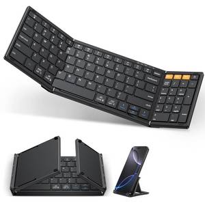 lot 14323 image: OMOTON Foldable Bluetooth Keyboard Supports Up to 3 Devices, Rechargeable Wireless for iPad iOS Android Tablet MacOS Windows Laptop PC, Full Size Folding Travel Keyboard