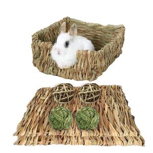 lot 14324 image: Hamiledyi Rabbit Grass Bed Natural Handmade Hay Mat Chew Balls for Rabbit Gerbil Chinchilla Guinea Pig Ferret Other Small Animals