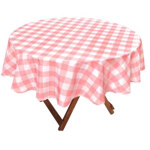 lot 14326 image: Hiasan Checkered Round Tablecloth 120 Inch - Waterproof Stain and Wrinkle Resistant Washable Fabric Table Cloth for Dining Room Valentines Day Party Outdoor Picnic, Pink and White