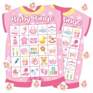 lot 14338 image: TENDFINE 24 Player Baby Shower Bingo Cards - Pink Newborn Baby Bingo Party Activity Supplies