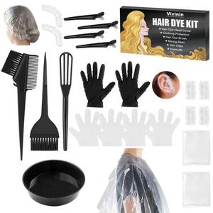 lot 14342 image: 19PCS Hair Dye Kit, Hair Coloring Products with Hair Dye Brush, Collapsible Bowl, Clips, Ear Muffs, Disposable Gloves, Scarf, Shower Cap