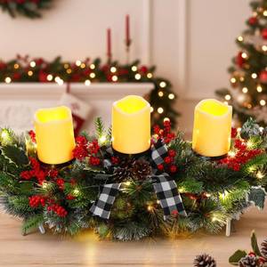 lot 3773 image: Baquler LED Christmas Candle Holder Centerpiece with 3 Candle Led Battery Operated Artificial Christmas Table Decorations Base Candelabrum for Dining Room Kitchen Indoor Home(Black and White)