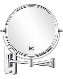 lot 3781 image: DECLUTTR 8 Inch Wall Mounted Magnifying Mirror with 10x Magnification, Double Sided Vanity Makeup Mirror for Bathroom, Chrome Finished