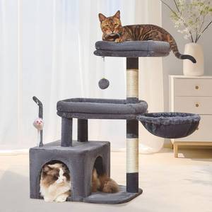 lot 3782 image: Taoqimiao MS043G Cat Tree, 32.2-Inch Cat Tower for Indoors Cats, Cat Condo with Large Cat Perch, Spacious Cat Cave, Scratching Posts for Small and Medium Cats, Smoky Gray