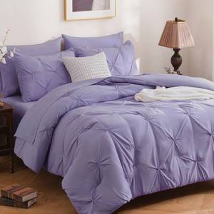 lot 3784 image: DOWNCOOL 7 Pieces Lavender Purple Full Size Comforter Sets, Pintuck Pinch Pleat Bed in a Bag, Soft Microfiber All Season Bedding Set for Bedroom with Sheets, Pillowcases & Shams
