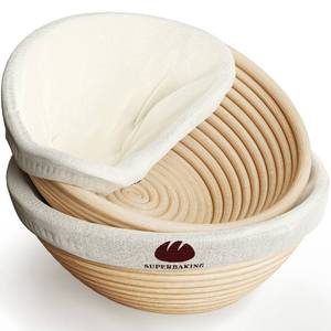 lot 3786 image: Superbaking 2 pcs Banneton Bread Proofing Basket, 9 Splinter-Free Round Rattan Bread Basket with Liners, Sourdough Starter Kit, Sourdough Bread Baking Supplies & Sourdough Kit, Bread Making Tools