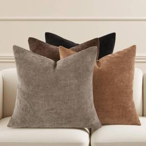 lot 3801 image: Lunofox Farmhouse Decor Throw Pillow Covers 18x18 Inch Set of 4, Solid Textured Cushion Covers for Couch, Sofa, Bed �� Fall Pillow Covers in Taupe Grey, Light Brown, Brown, Black