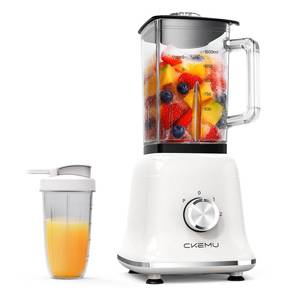 lot 3813 image: CKEMU Professional Blender For Smoothies, 58 Oz Glass Jar, Glass Blender Including Puree & Crush Ice Functions, 750 Watts, With Portable Travel Cup B02 (Ceramic White)