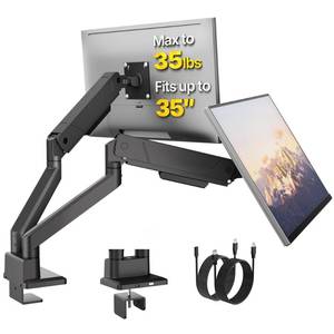 lot 3814 image: monTEK Dual Monitor Mount with USB Monitor Arms for 2 Monitors for 17 to 35 Inch Curved Screen Holds 35 Lbs Adjustable Heavy Duty Monitor Desk Mount Cable Management, VESA 75100mm, MA1007UCBK-D