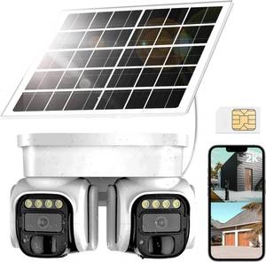 lot 3820 image: No WiFi Security Camera, 4G LTE Cellular Security Camera, 2K Solar Cellular Cam HD Dual Lens 360° Pan Tilt, Color Night Vision, PIR Motion Detection, IP66 Waterproof Installed SIM (WHITE, DUAL)
