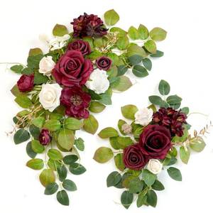 lot 3821 image: Piklado Wedding Decor (Pack of 2) Welcome Sign Flower Backdrop Garland for Ceremony Reception Wall Easel Home Decoration Entryway Faux Outdoor Board Head Table Decor (Burgundy & White)