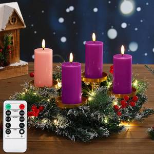 lot 3822 image: Meanplan Christmas Advent Wreath Set with 4 LED Flameless Pillar Candles Remote Control Advent Wreath Candle Holder Decoration with Berries Christmas Centerpiece Table Decor for Holiday Church Home