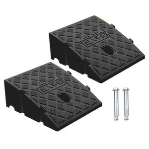 lot 3823 image: 2Pack Curb Ramp Black Color, Portable Lightweight Heavy Duty Plastic Driveway Curb Ramps for Low Cars,Motorcycle Ramp,Curb Ramps (4.33 inch High)