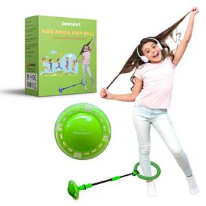 lot 3826 image: Bearsport Ankle Skip Ball for Kids, Foldable Light Up Toy with Flash Wheel, Indoor & Outdoor Active Play Game, Gift for Boys & Girls Ages 5 6 7 8 9 10, Green