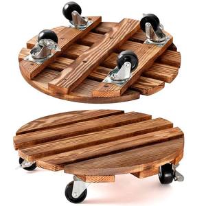 lot 3827 image: HOHY 2-Pack 12 Plant Caddy Plant Stand with Wheels Heavy Duty Wood Rolling Plant Stand with 2 360° Lockable Wheels,Indoor Outdoor Plant Roller for Large Planters, Flower Pot, Patio