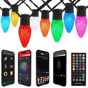 lot 3831 image: Gemce Smart C9 Christmas Outdoor Lights, 66FT 100 LEDs, APP Remote Controlled RGB String Lights, DIY Chasing Xmas Lights, Color Changing with Timer & Music Sync for Holiday Xmas Tree Decoration��