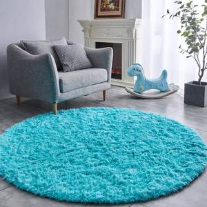 lot 3832 image: FJZFING Blue Round Rug Ultra-Soft Plush Modern 4x4 Circle Area Rug for Kids Bedroom, Fluffy Shag Circular Rug for Nursery Room, Non-Slip Home Decor Cute Blue Carpet for Teens Room