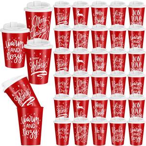 lot 3841 image: Sliner 30 Pcs Christmas Reusable Coffee Cups with Lids Bulk 12 oz Christmas Plastic Cup Gifts Xmas Drinks Tumblers with Snowflake for Coworkers Family Winter Party Favors (Red)