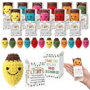 lot 3847 image: Soulchen 24 Set Christmas Coworker Colorful Crochet Light Bulb Dolls with Gift Box Handmade Positive Christmas Knitted Tabletop Decor Gifts for Friends Employee Staff Party Decoration