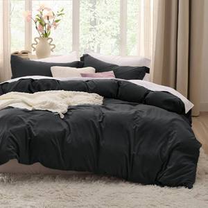 lot 3858 image: Bedsure Black California King Duvet Cover - Prewashed Cotton-Like Polyester Extra Soft Bedding Set, Includes 1 Cal King Duvet Cover 104x98 Inches with Zipper Closure & 2 Pillow Shams, No Comforter
