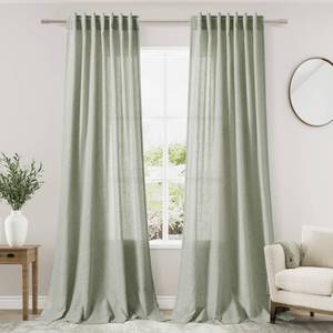 lot 3861 image: Nanspring Sage Green Curtains 84 Inch Length 2 Panels Back Tab Rod Pocket Light Filtering Semi Sheer Drapes Linen Cotton Textured Airy Farmhouse Living Room Decor Light Green Curtains for Bedroom
