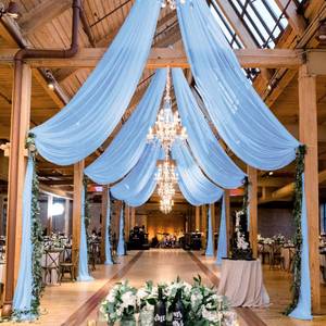 lot 3866 image: MODFUNS Baby Blue Ceiling Drapes Chiffon Ceiling Fabric Draping Fabric 5x30ft 4 Panels Semi Sheer Wedding Arch Drape Unique Ceiling Curtain for Wedding Banquet Stage Prom Ceiling Drapery