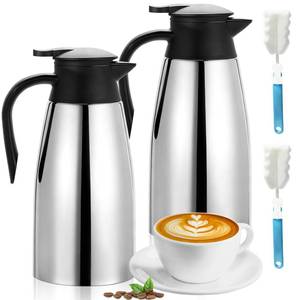 lot 3871 image: 2 PCS 68 OZ Thermal Coffee Carafe Stainless Steel Creamer Pitcher Double Walled Vacuum Insulated Pitcher Thermal Hot Pot Flask with Brushes for Keeping Hot Coffee Tea