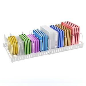 lot 3873 image: X-cosrack Expandable Food Container Lid Organizer,Large Capacity Adjustable 10 Dividers Detachable Lid Organizer Rack for Cabinets, Cupboards, Pantry Shelves, Drawers to Keep Kitchen Tidy,White