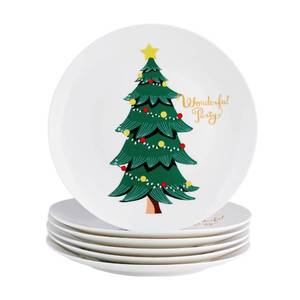 lot 3880 image: Swuut Christmas Dinner Plates - Set of 6, 10 inch Bone China - Dishwasher & Microwave Safe Holiday Tree Main Course Plates,Xmas Novelty Funny Gift for Women, Men,Family