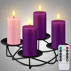 lot 3885 image: Meanplan Christmas Advent Wreath Set with 4 LED Flameless Pillar Candles Remote Control Advent Ring Candle Holder Decoration Christmas Centerpiece Table Decor for Holiday Church Home