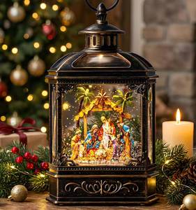 lot 3887 image: Christmas Snow Globe Swirling Glittering Nativity Scene with Music, USB LinedBattery Operated Lighted Water Lantern for Christmas Festival Decoration Gifts