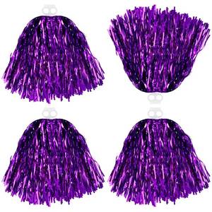 lot 4099 image: Thenshop 4 Pack Cheerleading Pom Poms Cheerleader Squad Spirited Fun Pompoms Cheer Hand Flowers Metallic Foil Pompoms for Adults Sports Meeting Team Spirit Cheering Party(Purple)