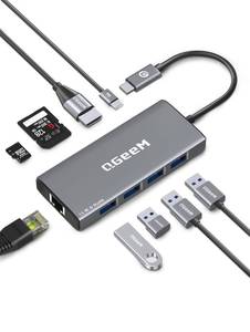 lot 4101 image: QGeeM USB C Hub Ethernet,9 in 1 USB Type C Hub HDMI Multi-Port Converter Adapter,100W Pd, USB 3.0,SDTF Card Reader,Compatible for MacBook Pro Air Ipad HP Dell Lenovo Chromebook etc.-Gray