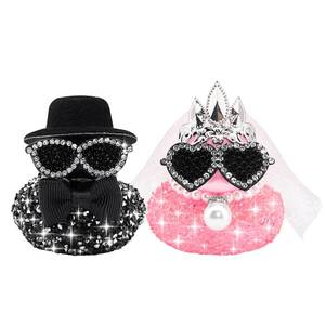 lot 4115 image: wonuu Mini Sparkly Diamond-Studded Wedding Rubber Duck, Groom Bride Couple Duckies Set Bling Rhinestones Ducky, Three-Pointed Crown