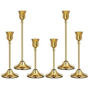 lot 4126 image: Uzvoxhe Gold Candlestick Holders Set of 6, Weighted, Metal Taper Candle Stick Holders, Vintage Christmas Brass Home Decor for Table, Mantel, Room Decorations Housewarming Gift Gold-6