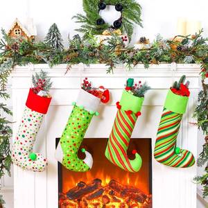 lot 4134 image: Rotatingpals 4 Pcs Red and Green Christmas Stockings 18 Inch Large Christmas Stocking for Fireplace Gift Candy Present Elf Stocking Home Decor Family Holiday Party Xmas Tree Hanging Ornament 4 Styles