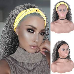 lot 4142 image: CINHOO Silver Grey Headbands Wigs For Black Women Curly Wavy Salt and Pepper Half Wigs With Headband Attached for Black Women Shoulder Length for Daily Use (16inch)