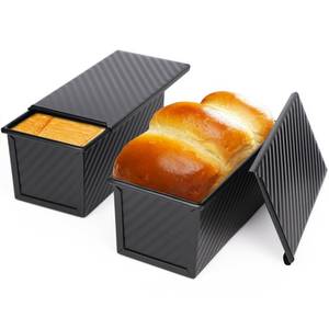lot 4143 image: Beasea Pullman Loaf Pan with Lid, 2 Pack 0.5 lb Small Non-Stick Bread Loaf Pans Carbon Steel Mini Bread Toast Box for Homemade Bread Toast Oven Baking - Black