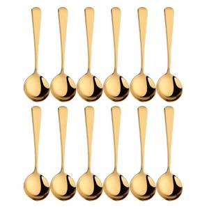 lot 4160 image: Broth Round Spoon Set, 12-Piece Reusable Stainless Steel Dinner Table Cereal Soup Spoon, Camping Ramen Spoons Gold
