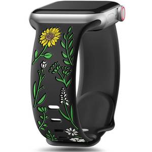 lot 4164 image: SNBLK Floral Band Compatible with Dressy Apple Watch Bands for Women 40mm 41mm 38mm 42mm 44mm 45mm 46mm 49mm, Engraved Cute Flower Silicone Inlay Strap for iWatch Series 10 9 8 7 6 5 4 3 2 1 Se Ultra