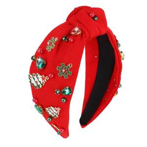 lot 4198 image: BAHABY Christmas Headbands for Women Crystal Knotted Headbands Wide Top Knot Holiday Headband Christmas Hair Bands for Womens Hair (Red)