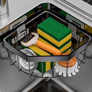 lot 4206 image: CIT ZCFYU Sponge Holder for Corner Kitchen Sink, Adhesive Stainless Steel Kitchen Sink Organizer Caddy,Dish Cloth Hanger Sponge Holder Soap Storage Rack for Space-Saving Storage(not for Rounded)