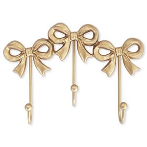 lot 4207 image: Small Bow Wall Hook,Gold Wall Mounted Functional Hooks,Antique Gold Cast Iron Hook for Coats,Bags, Bath Towels,Room Decorations,Girls Room,Bathroom,Office(Three-Bows Hooks8.27x5.59 inches)