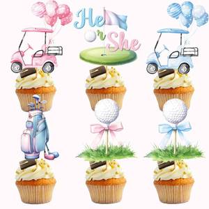 lot 4215 image: Golf Gender Reveal Cupcake Toppers Golf Gender Reveal Decorations Golf Balls Cake Decorations